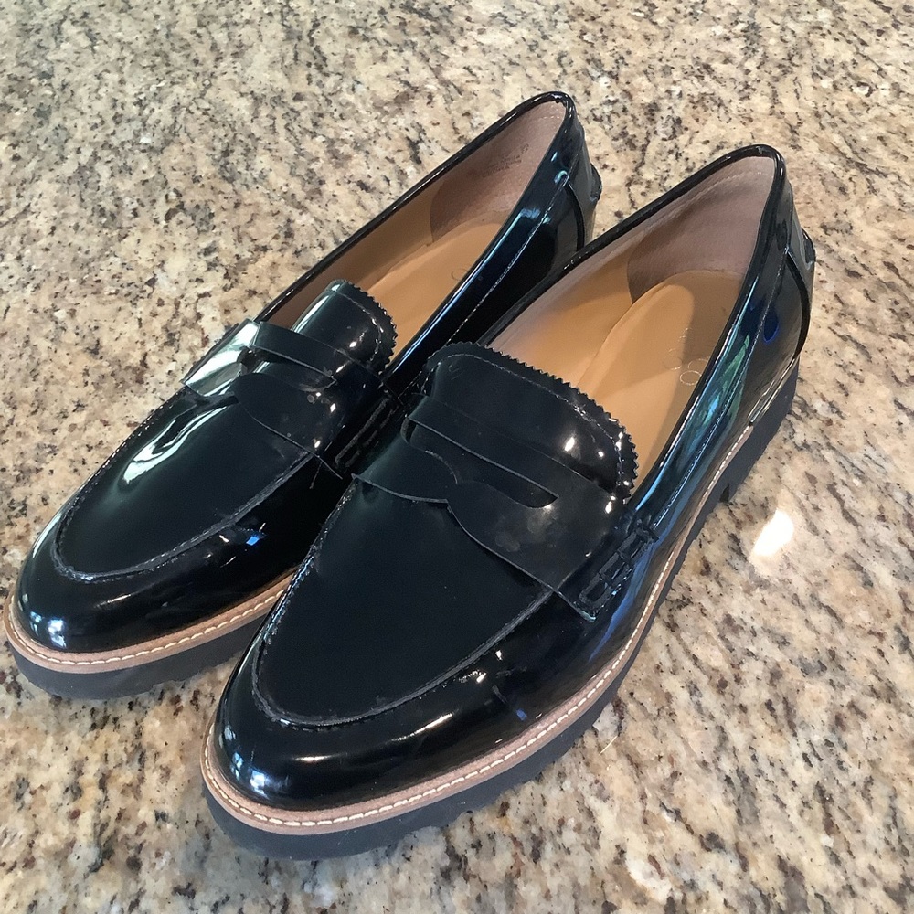Franco Sarto Black Patent Loafers
